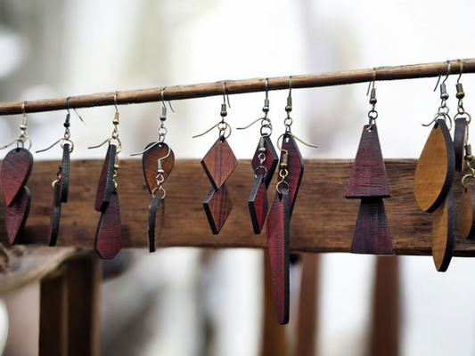Handmade exotic wood earrings crafted by a veteran-owned small business.