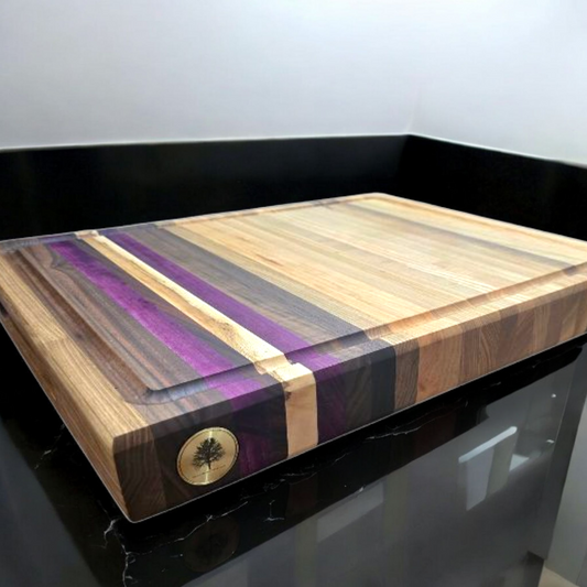 Veteran-owned brand luxury XL edge grain cutting board handcrafted from various hardwoods