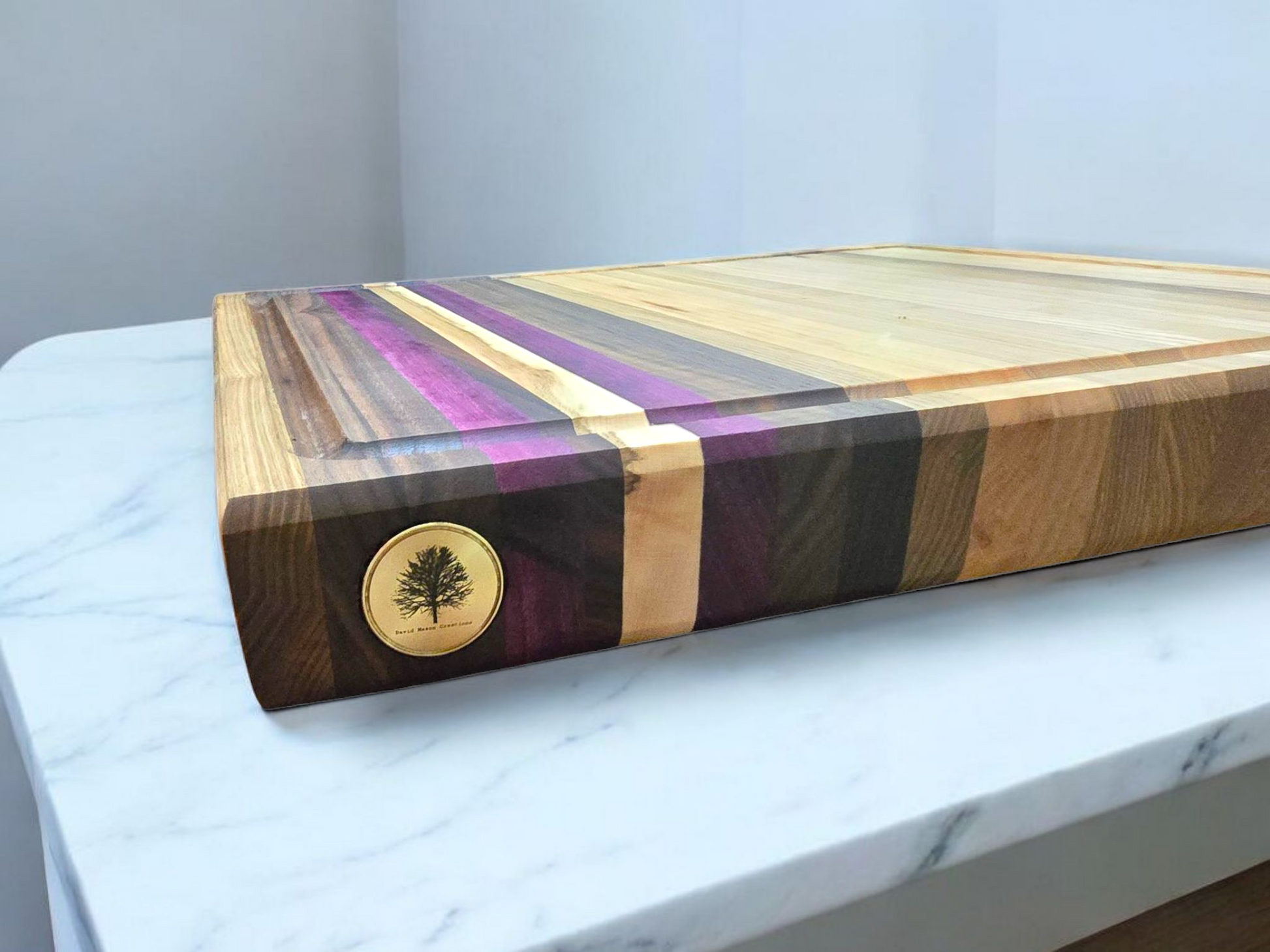 Veteran-owned brand luxury XL edge grain cutting board handcrafted from various hardwoods