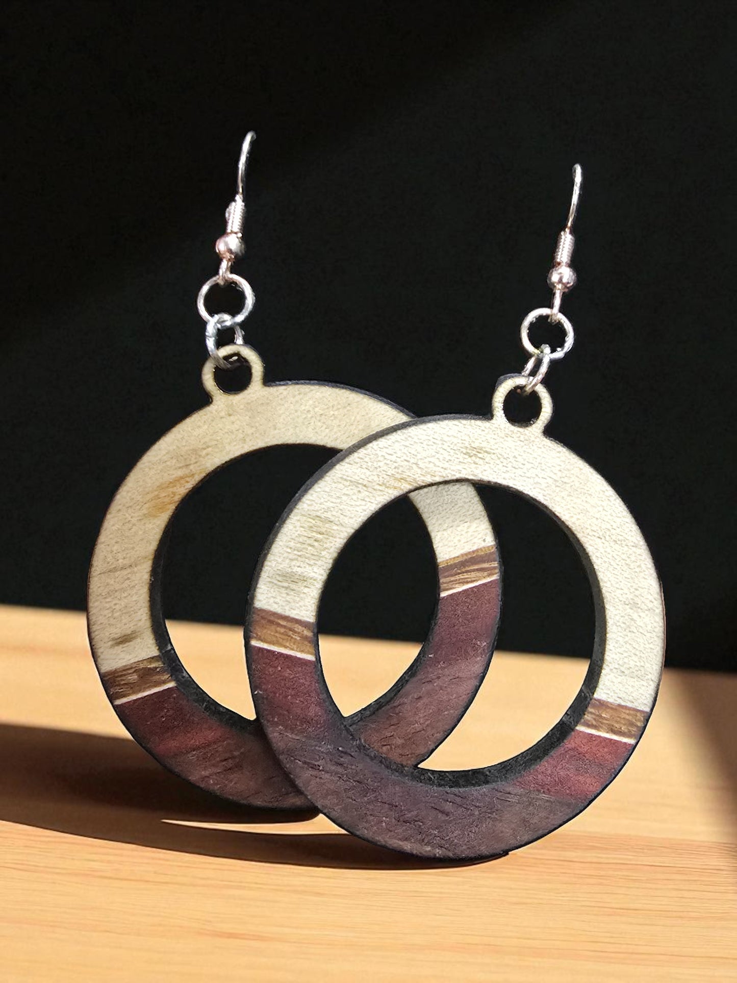 Handcrafted wooden earrings.