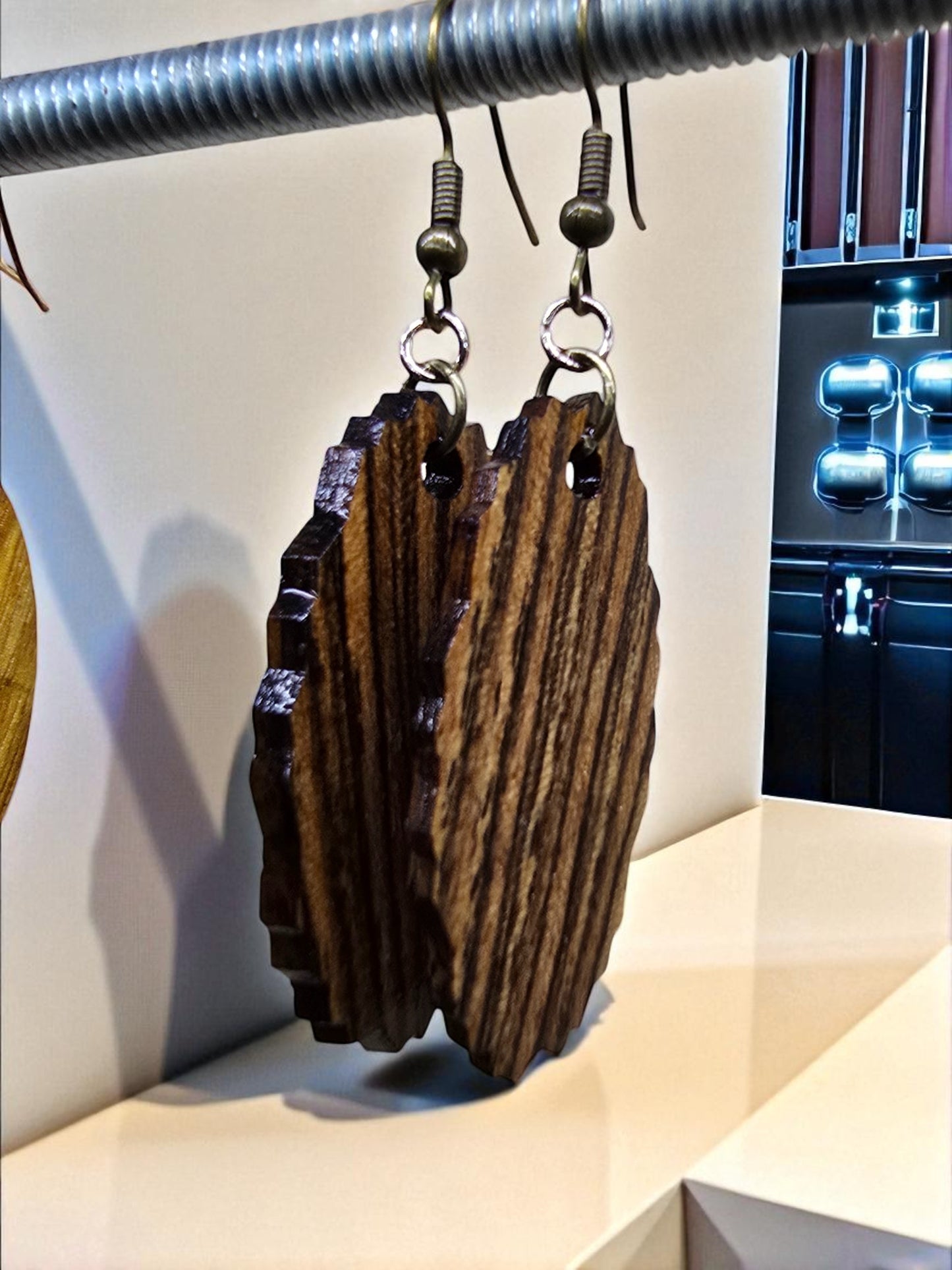 Handcrafted wooden earrings.