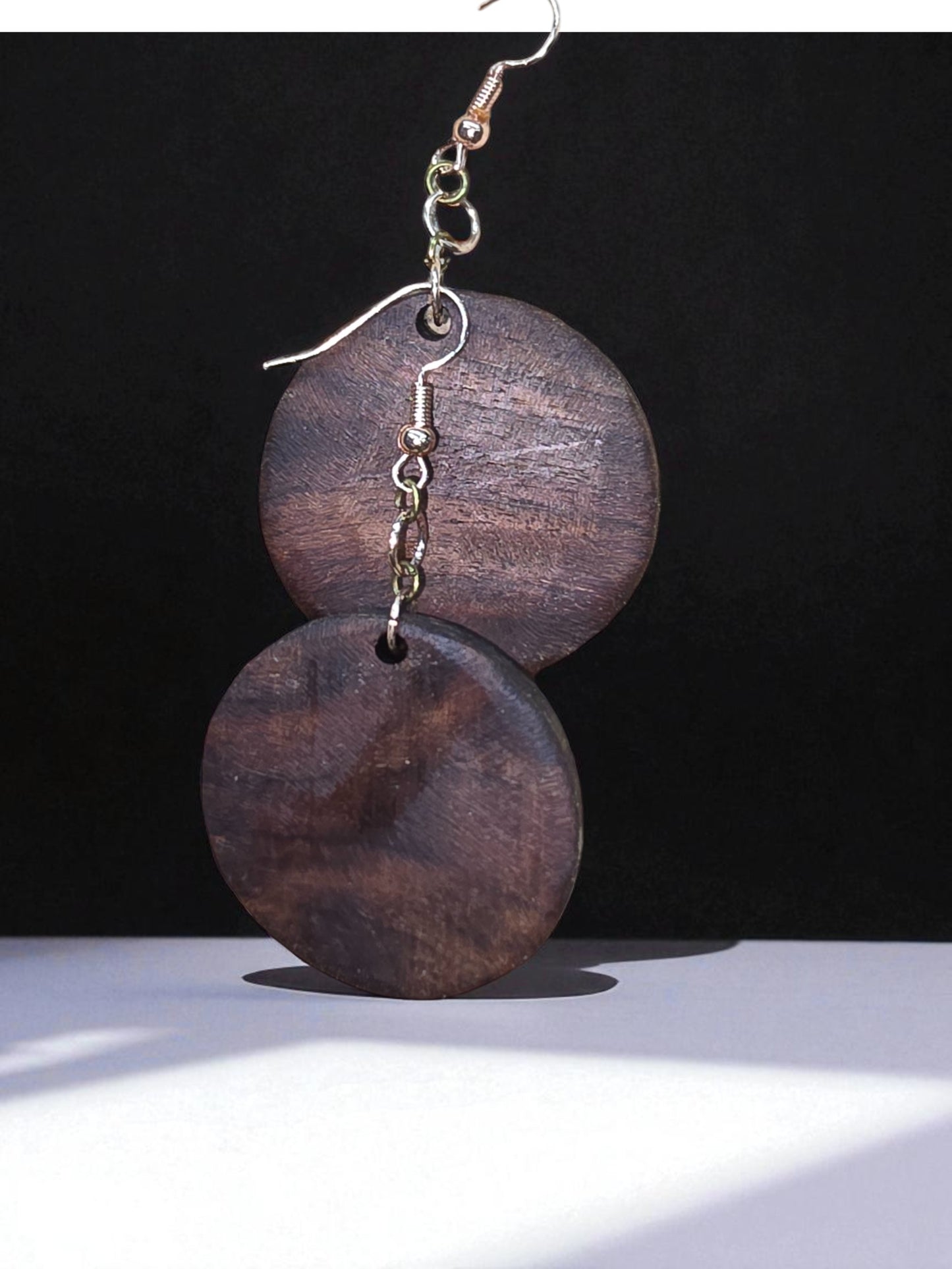 Handcrafted wooden earrings.