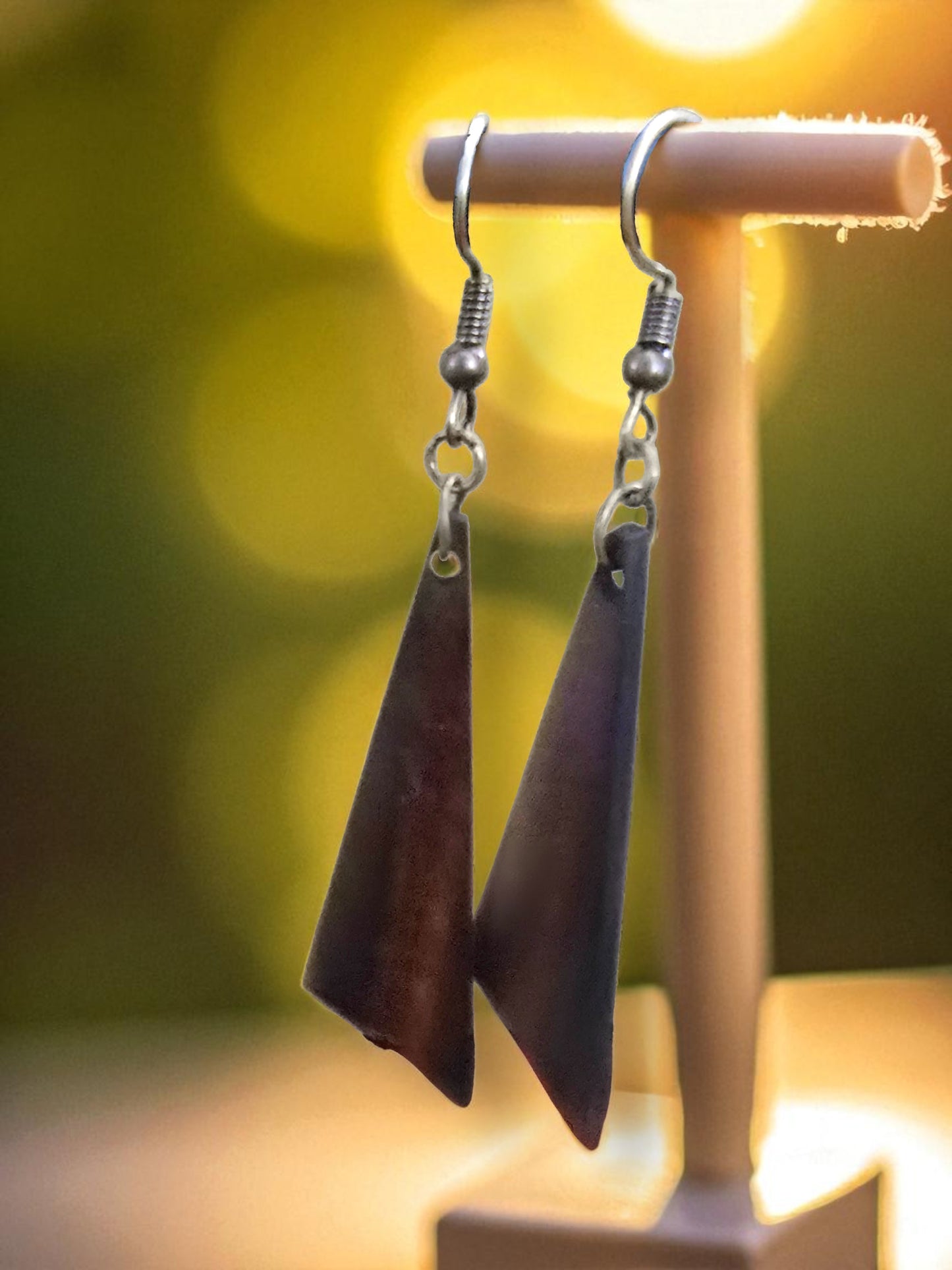 Handcrafted wooden earrings.