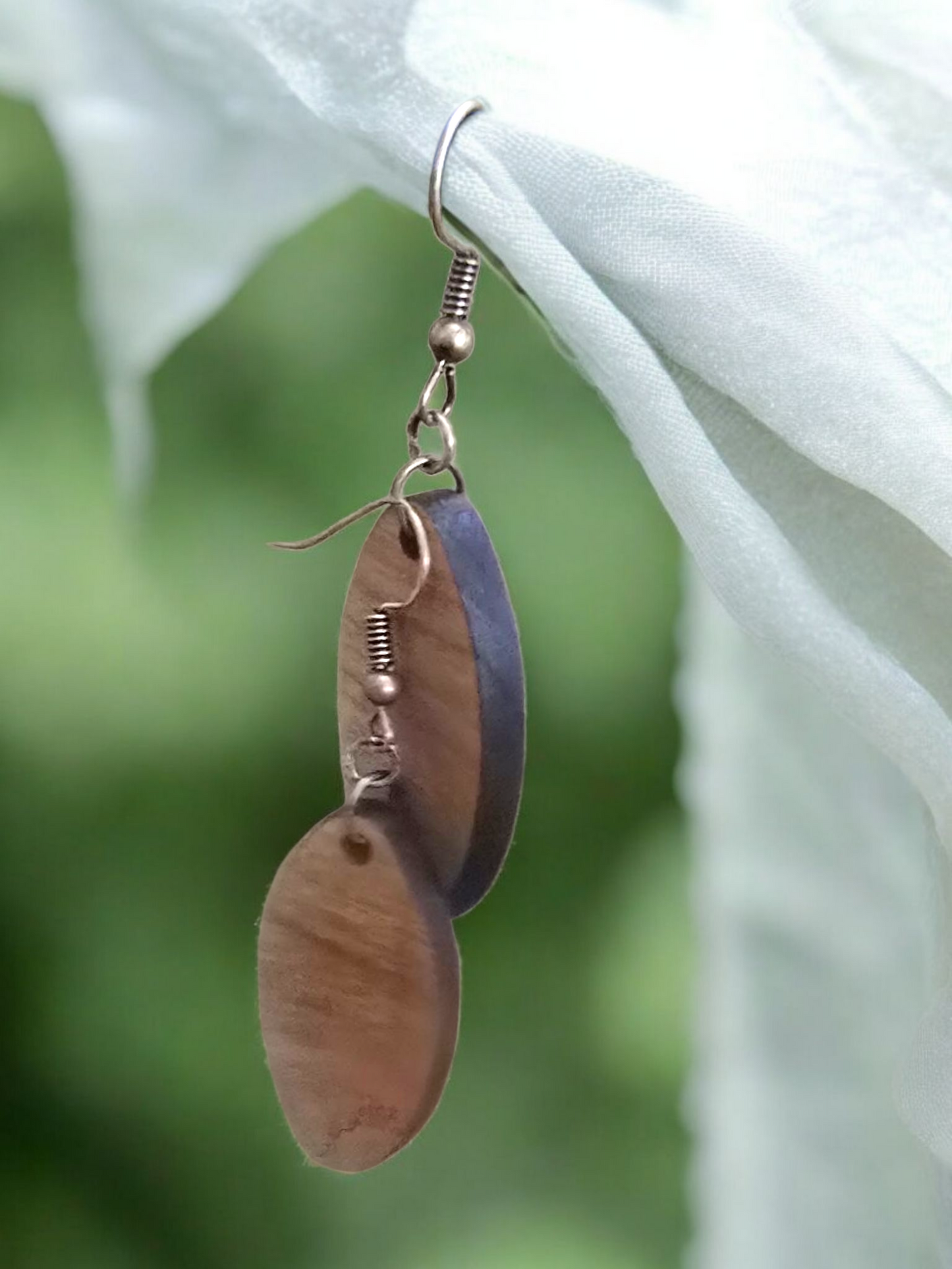Handcrafted wooden earrings.