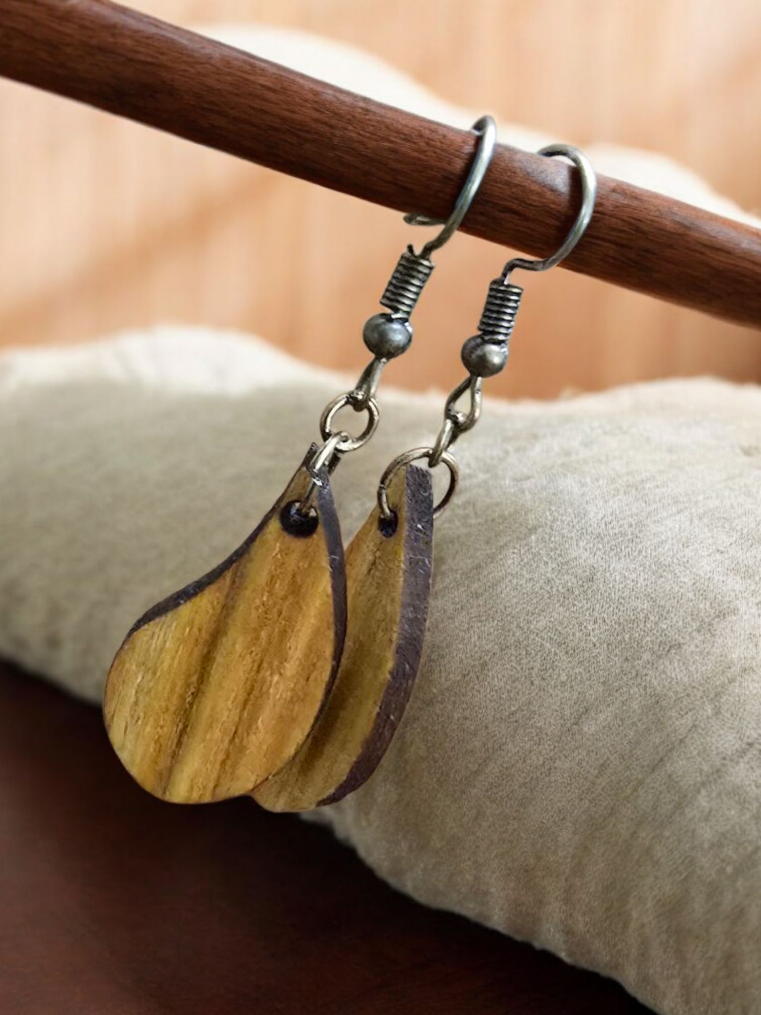 Handmade exotic wood earrings crafted by a veteran-owned small business.