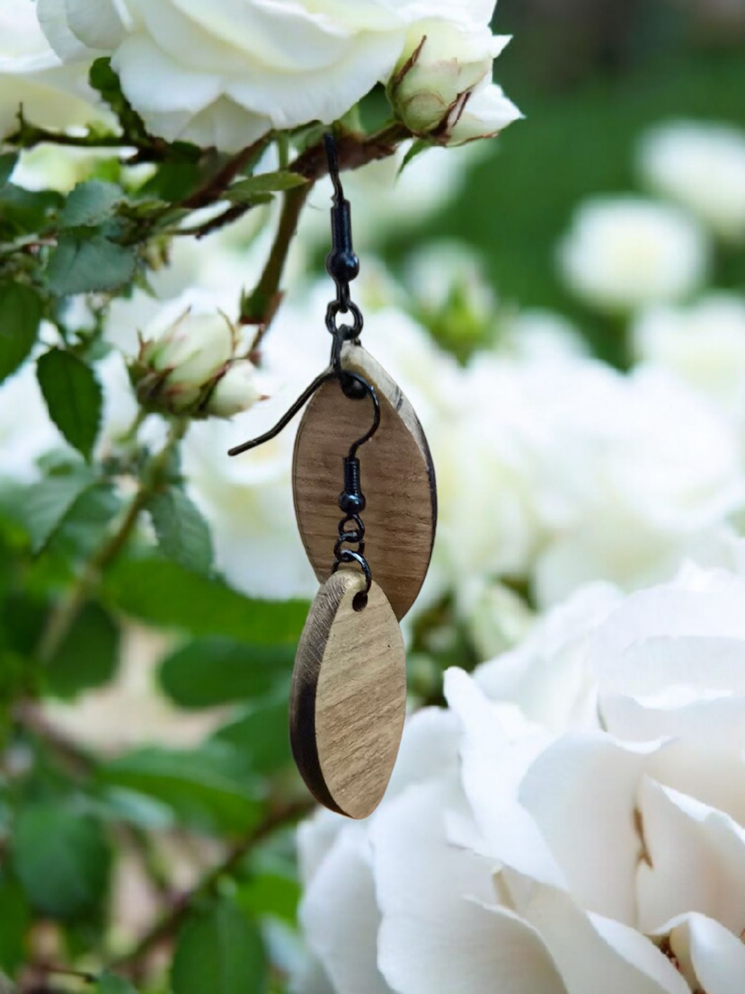 Handmade exotic wood earrings crafted by a veteran-owned small business.