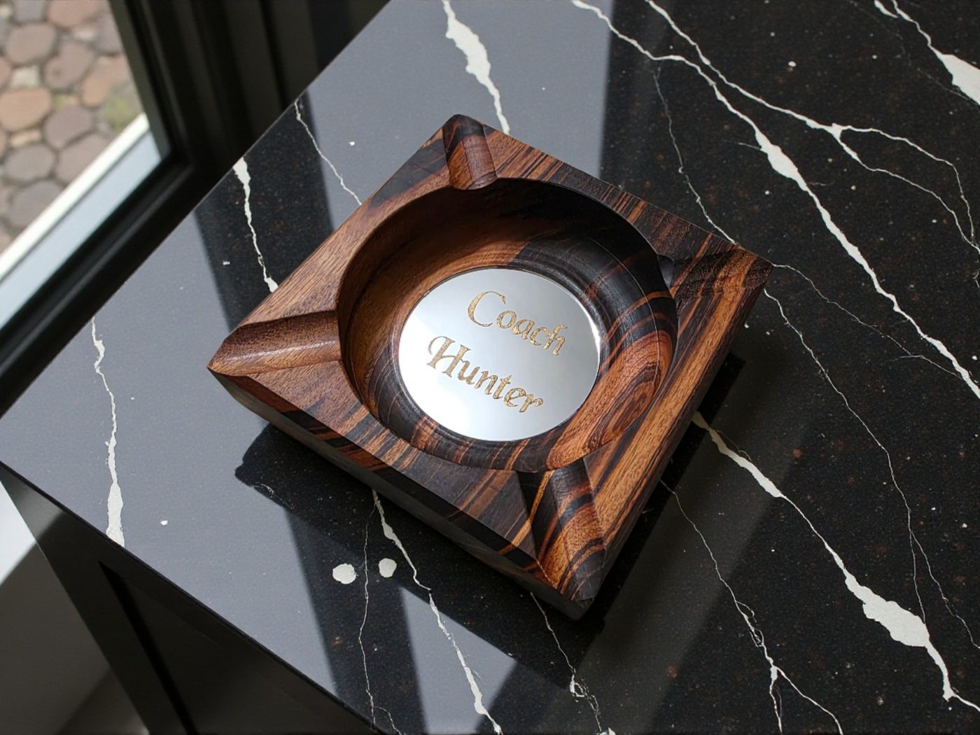 Custom engraved wooden ashtray
